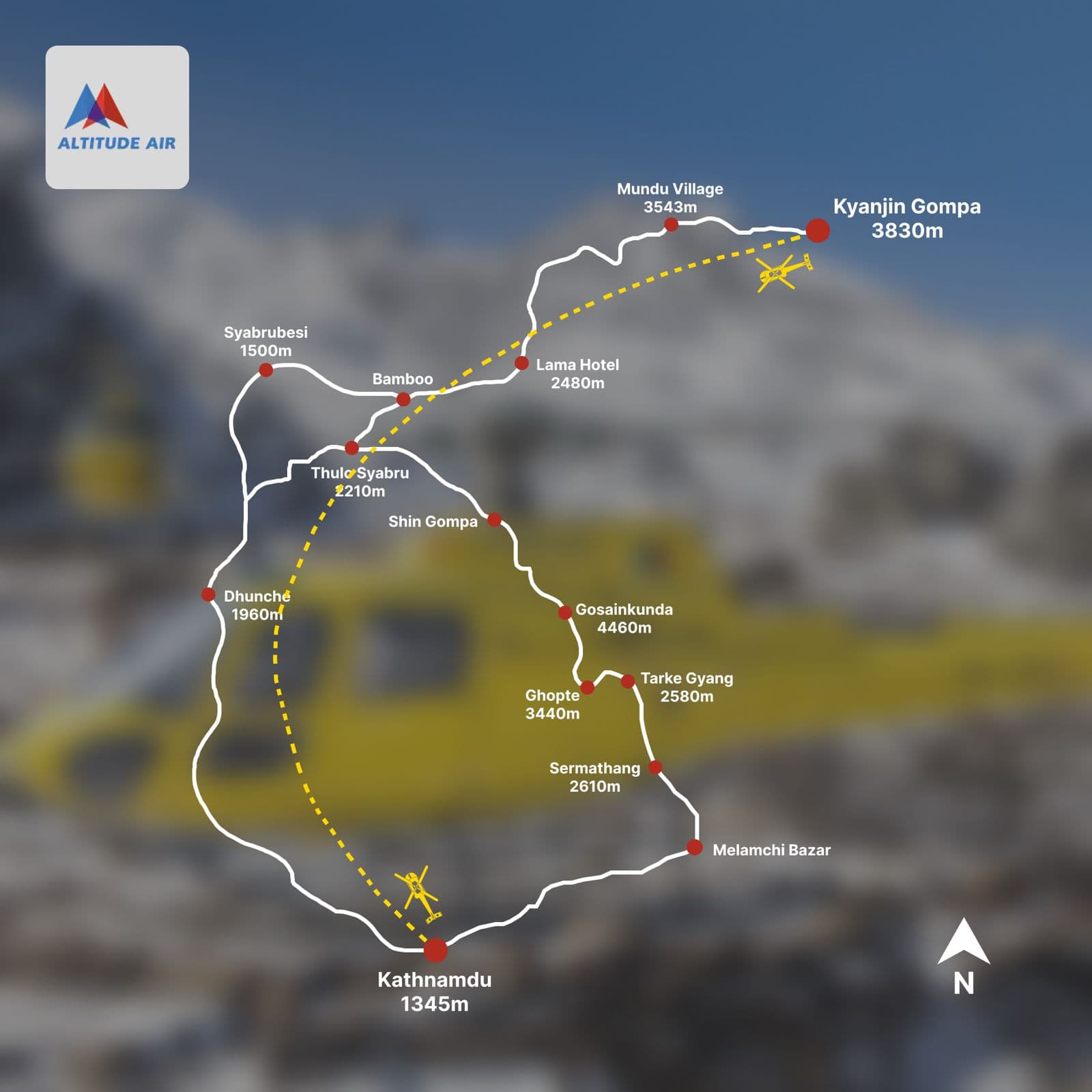 Langtang & Kyanjin Village Helicopter Tour route image